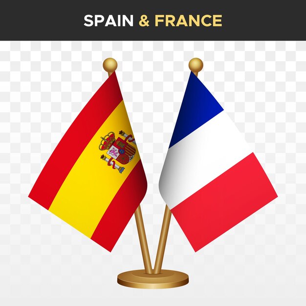 Vecteur espagne contre france drapeaux espagnol drapeau de bureau debout 3d bandera de espagne
