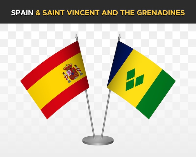 Espagne vs saint vincent drapeaux de bureau mockup illustration vectorielle 3d isolée Bandera de espana