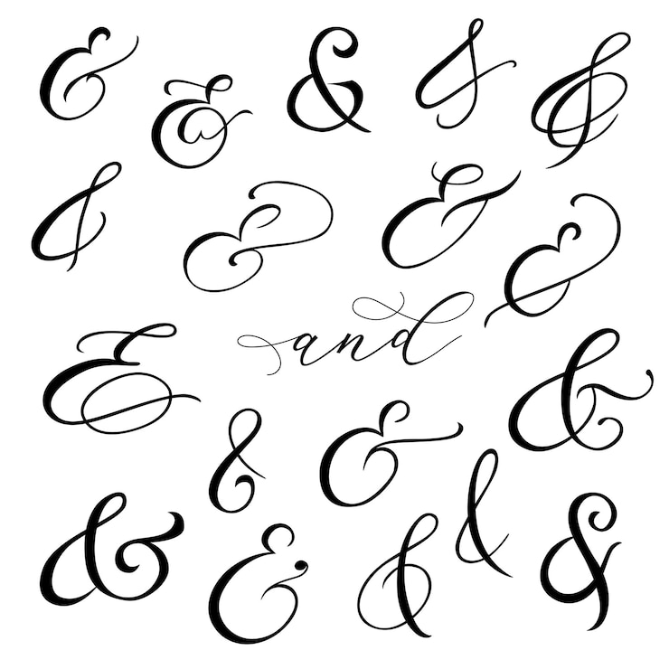 Vecteur esperluette de script de typographie pour carte d'affiche d'invitation de mariage symbole décoratif dessiné à la main s'épanouir