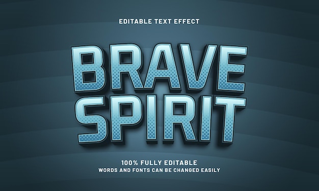 esprit courageux effet de texte modifiable avec un héros courageux et un thème super