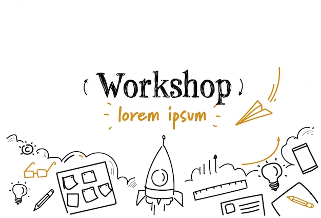 esquisse d'atelier de développement des affaires doodle fond isolé