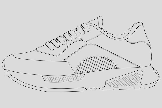 Esquisse Cool Sneakers Chaussures baskets contour dessin vectoriel Baskets dessinées dans un style de croquis