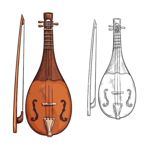 Vecteur esquisse d'instrument de musique rebec de la musique arabe