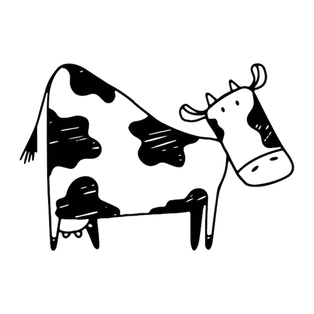 Vecteur esquisse de vecteur doodle vache contour noir