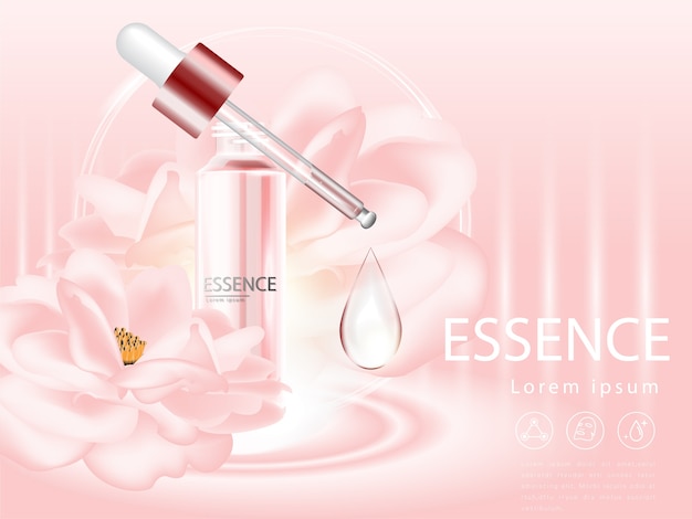 Essence Skin Care Cosmetic Sur Un Fond Rose