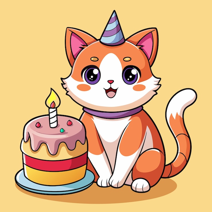 Vecteur c'est l'art vectoriel de la fête d'anniversaire du chat et du gâteau.