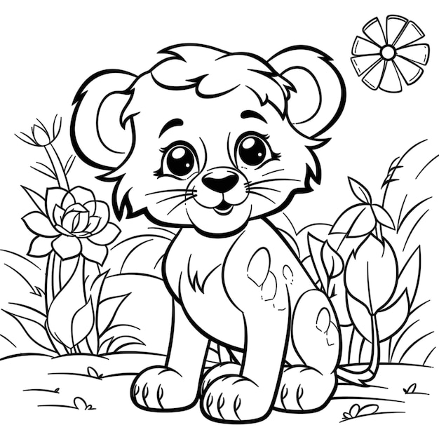 Vecteur c'est un bébé lion à colorier pour les enfants.