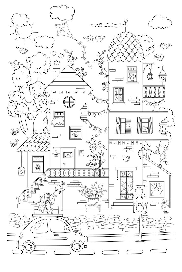 Vecteur c'est une maison mignonne à colorier contre le stress.