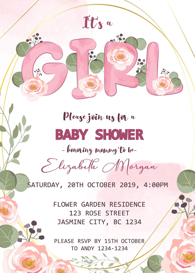 Vecteur c'est un modèle d'invitation de fille avec des fleurs