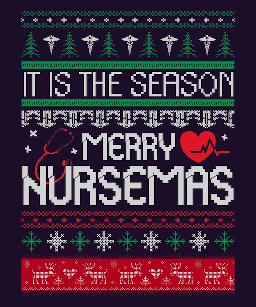 Vecteur c'est la saison merry nursemas typography laid christmas design avec fond bleu marine