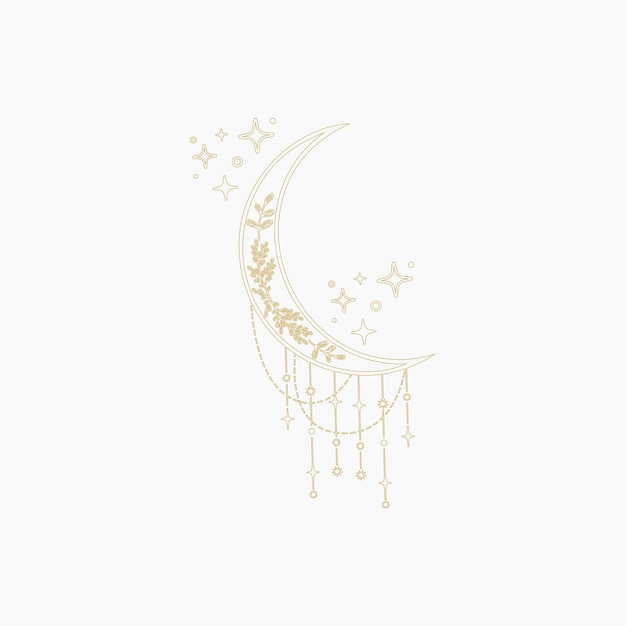 Vecteur esthétique céleste boho crescent moon line art