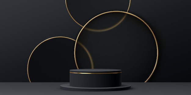 Étage de produit sur podium noir avec cadre doré