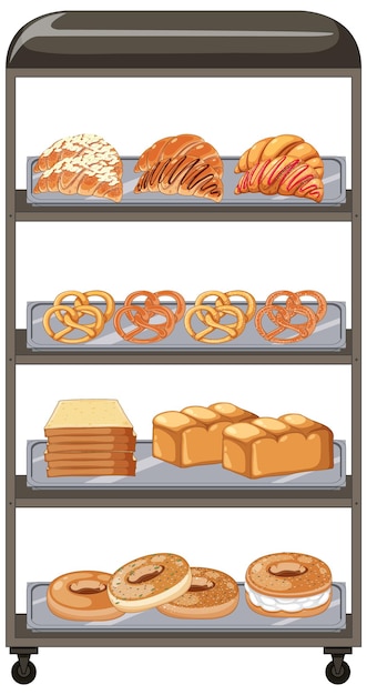 Vecteur Étagère de boulangerie avec des produits de pâtisserie