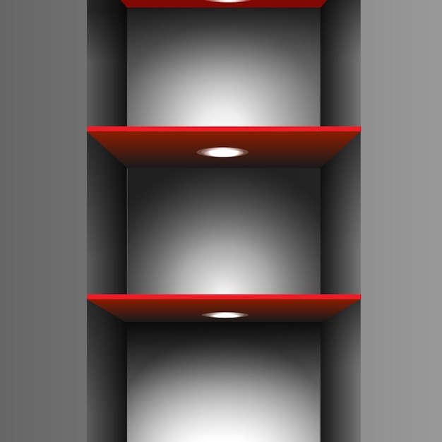 Vecteur etagère vide rouge avec éclairage