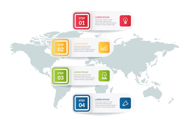 Étape Processus Infographie Avec Carte Du Monde