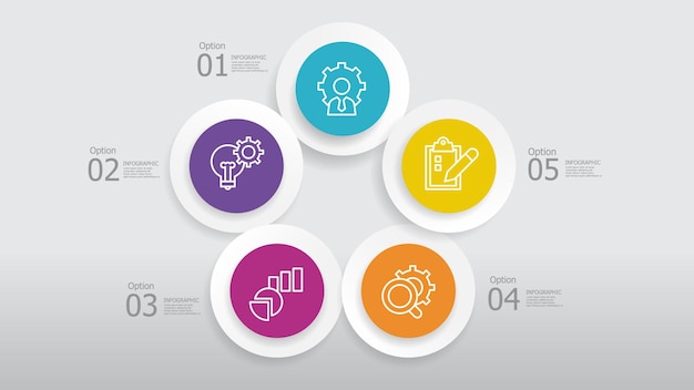 Étapes De Cercle Rond Ligne De Temps élément Infographique Contexte Du Rapport Avec Icône De Ligne D'activité 5 étapes