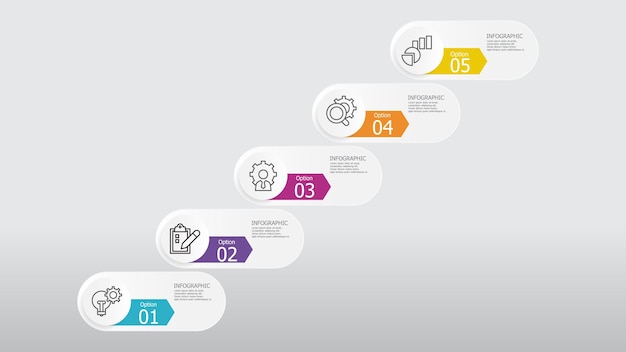 Étapes De Croissance Elliptique Chronologique élément Infographique Arrière-plan Du Rapport Avec Icône De Ligne D'activité 5 étapes