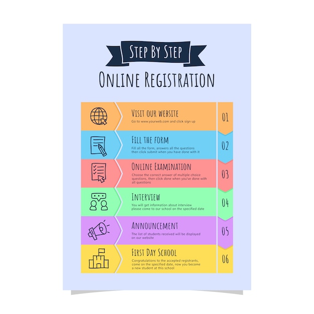 Vecteur Étapes d'enregistrement infographique