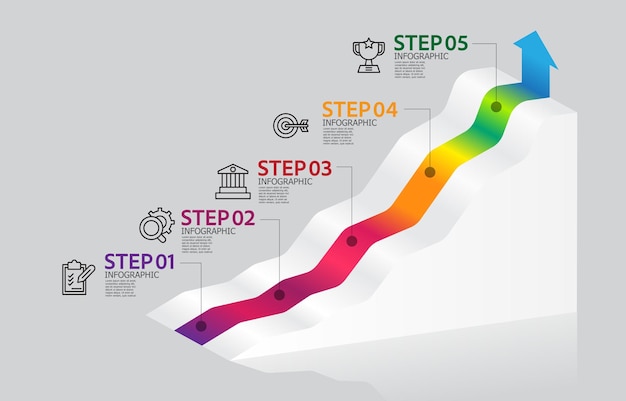 Vecteur Étapes de l'entreprise chronologie élément infographique modèle de rapport arrière-plan avec icône d'entreprise 5 étapes