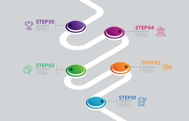 Vecteur Étapes de l'entreprise chronologie élément infographique modèle de rapport arrière-plan avec icône d'entreprise 5 étapes