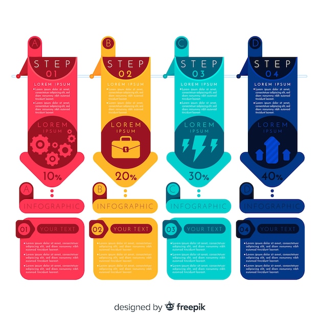 Vecteur Étapes infographiques plat