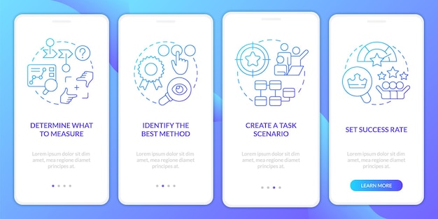 Étapes pour tester l'écran de l'application mobile d'intégration du dégradé bleu de la convivialité du site Web
