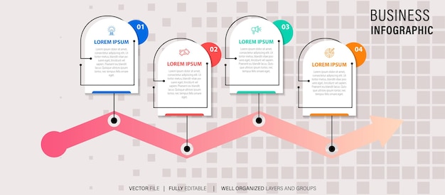 Vecteur Étapes de visualisation des données commerciales chronologie du processus conception de modèle d'infographie avec des icônes