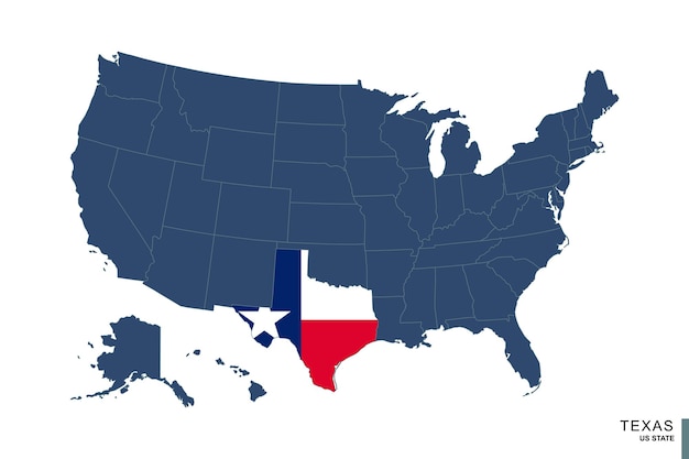 État Du Texas Sur La Carte Bleue Du Drapeau Des états-unis D'amérique Et Carte Du Texas