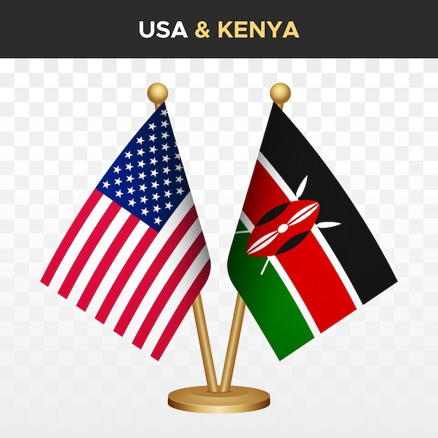 Vecteur États-unis d'amérique usa vs kenya drapeaux drapeaux de bureau 3d isolés sur blanc