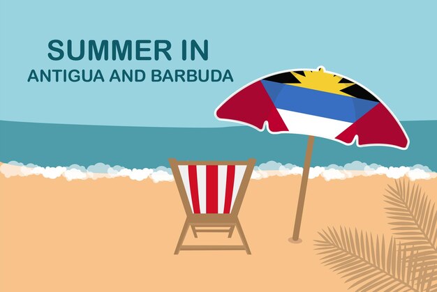 Vecteur Été à antigua et barbuda chaise de plage et parapluie vacances ou vacances