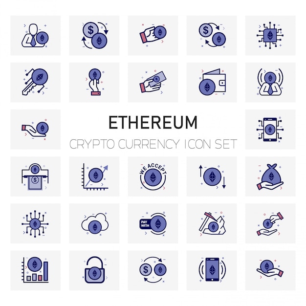 ETHEREUM Coin Crypto Monnaie ensemble d'icônes