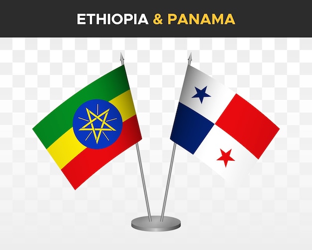Ethiopie vs panama drapeaux de bureau maquette isolé 3d drapeaux de table d'illustration vectorielle
