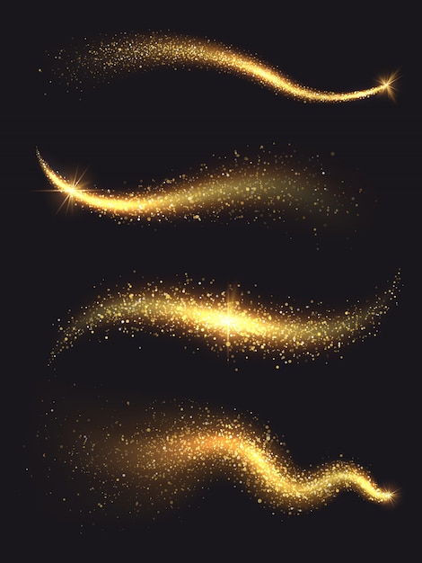 Étincelle stardust. Vagues de vecteur magique scintillant doré avec la collection de particules d&#39;or