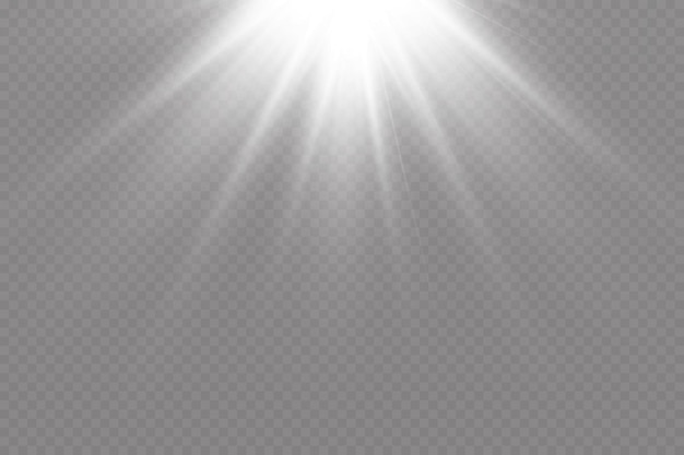 Étincelles blanches.Étoile brillante.Éclat de lueur.Rayons du soleil sur fond transparent