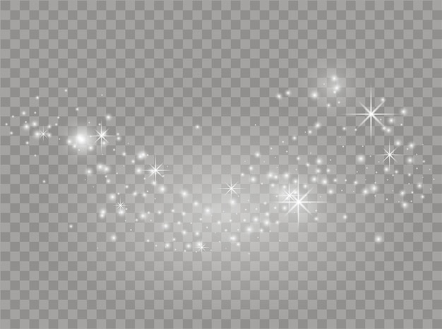 Des étincelles blanches et des étoiles brillent de lumière VectorDust white Sparkles avec fond transparent Motif abstrait de Noël Sparkling magic Dust Particules