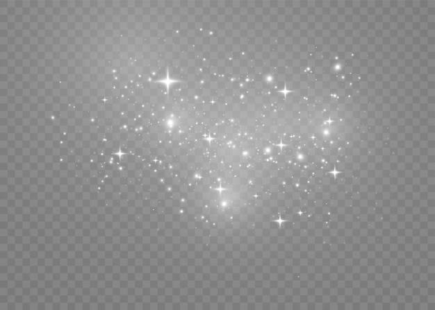 Des étincelles blanches et des étoiles dorées scintillent d'un effet de lumière spécial. scintille sur fond transparent.