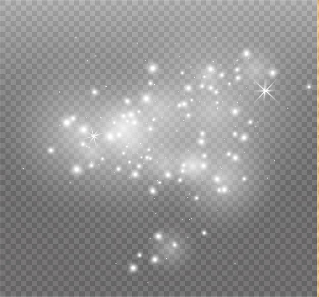 Des étincelles blanches et des étoiles dorées scintillent un effet de lumière spécial. Sparkles sur fond transparent.
