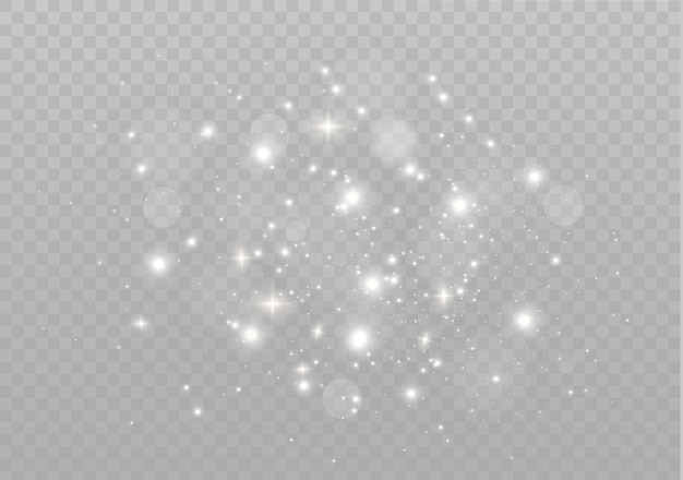 Des étincelles blanches glitter effet de lumière spécial. scintille sur fond transparent. Particules de poussière magiques scintillantes