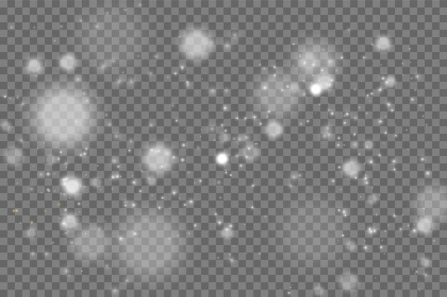 Des étincelles blanches scintillent à effet de lumière spécial. Le vecteur scintille sur fond transparent.