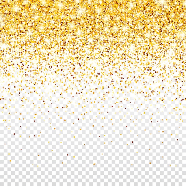Des étincelles dorées étincelantes sur un fond vectoriel transparent tombant des confettis brillants avec des éclats d'or