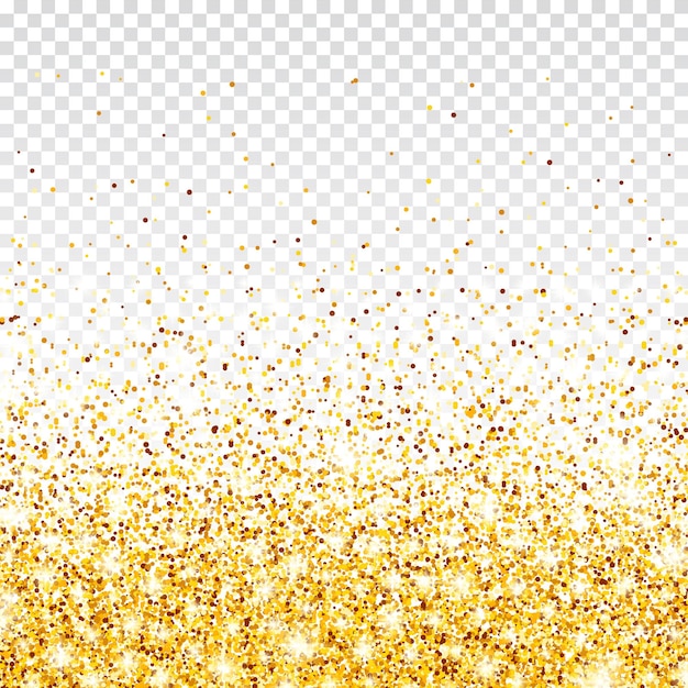 Des étincelles dorées étincelantes sur un fond vectoriel transparent tombant des confettis brillants avec des éclats d'or