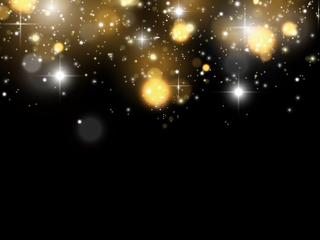 Des étincelles et des étoiles dorées scintillent effet de lumière spécial. Sparkles sur fond transparent. Des particules de poussière magiques scintillantes.