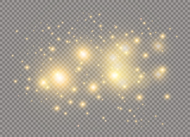 Des étincelles et des étoiles scintillent un effet de lumière spécial. Particules de poussière magiques scintillantes.