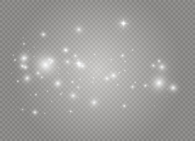 Des étincelles et des étoiles scintillent, isolées. Des particules de poussière magiques scintillantes.