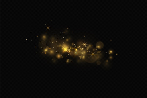 Les étincelles jaunes de poussière d'or de Noël et les étoiles dorées brillent d'une lumière spéciale Le vecteur scintille