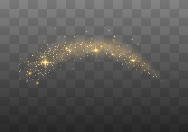 Les étincelles de poussière et les étoiles dorées brillent d'une lumière spéciale Des particules de poussière magiques scintillantes