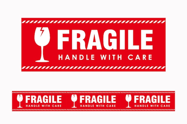 Étiquette D'avertissement Fragile Rouge étiquette Fragile Avec Autocollant De Vecteur De Symbole De Verre Brisé Poignée Fragile Avec Soin