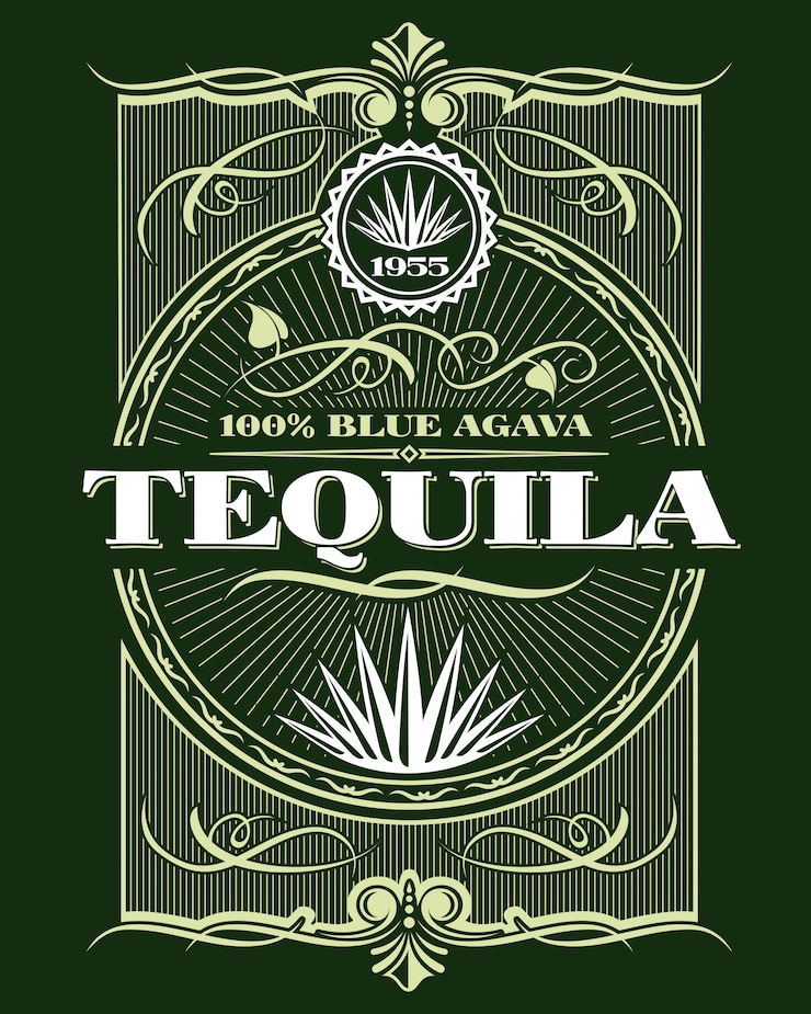 Vecteur étiquette de bouteille de boisson tequila alcool vintage