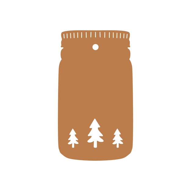 Étiquette de cadeau de noël sous forme de pot avec des arbres badge de vecteur de stock de conception d'étiquette de noël isolé