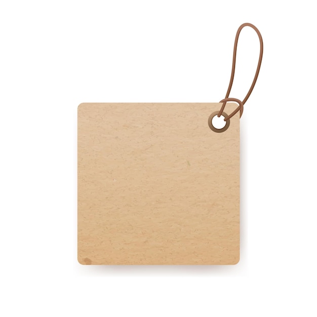 Étiquette En Carton Artisanale Avec Boucle Et Ficelle. étiquette De Prix  Vintage En Papier Kraft De Forme Rectangle, Accrochée à La Ficelle. Insigne  Beige De Carton Blanc Sur Le Fil. Illustration Vectorielle